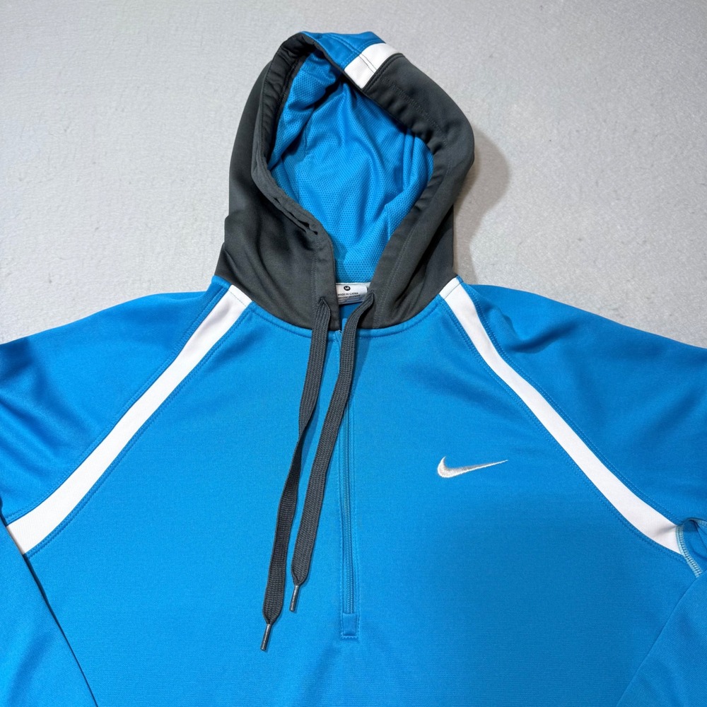 Nike Therma-Fit Blue White Quarter‎ Zip Hoodie Athletic Pullover Men's M